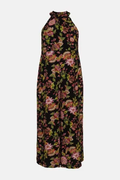 Discount Oasis Plus Size Floral Printed Halter Neck Jumpsuit Black