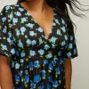 Clearance Oasis Plus Size Floral Puff Sleeve Scuba Midi Dress Black