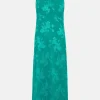 Clearance Oasis Plus Size Floral Satin Burnout Midi Dress Bright Green