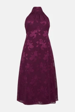 Clearance Oasis Plus Size Floral Satin Burnout Midi Dress Purple