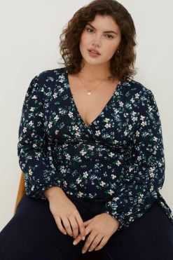 Sale Oasis Plus Size Floral Soft Touch Wrap Top Multi