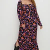 Clearance Oasis Plus Size Floral Square Neck Midi Dress Black