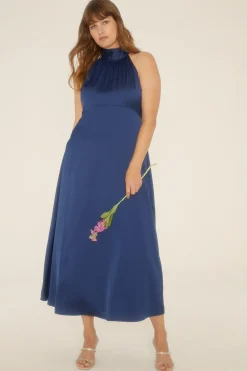 Discount Oasis Plus Size Halter Neck Midi Dress Navy