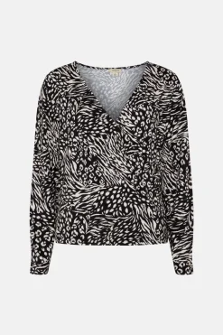 New Oasis Plus Size Jersey Animal Wrap Long Sleeve Top Mono