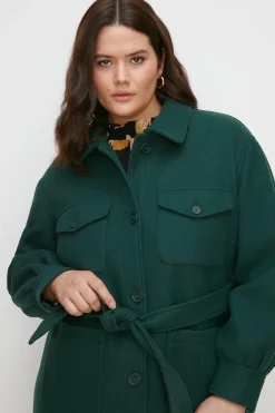 New Oasis Plus Size Knit Back Pocket Detail Overshirt Forest