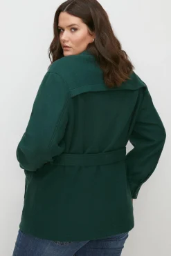 New Oasis Plus Size Knit Back Pocket Detail Overshirt Forest