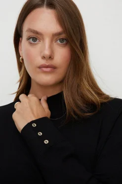 Hot Oasis Plus Size Knitted Funnel Neck Jumper Black