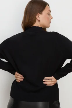 Hot Oasis Plus Size Knitted Funnel Neck Jumper Black