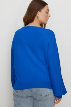 Online Oasis Plus Size Knitted Slash Neck Jumper Cobalt