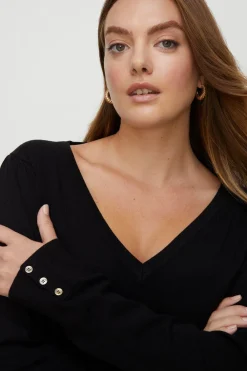 Hot Oasis Plus Size Knitted V Neck Jumper Black