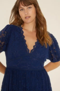 Sale Oasis Plus Size Lace Puff Sleeve V Neck Midaxi Dress Navy