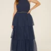 Best Oasis Plus Size Lace Tiered Halter Neck Dress Navy