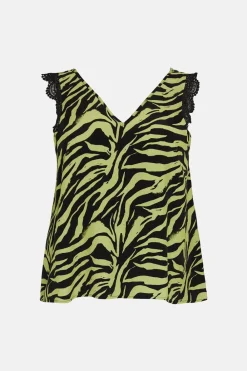 Clearance Oasis Plus Size Lace Trim Zebra Print Vest Black