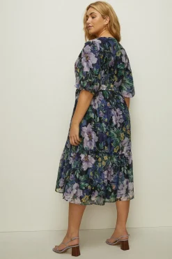 Hot Oasis Plus Size Lyanna Floral Organza Wrap Midi Dress Navy