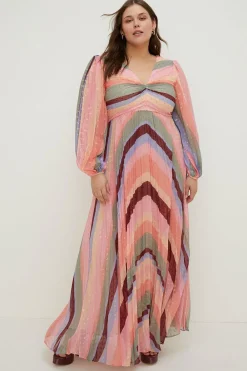 Outlet Oasis Plus Size Micro Pleated Stripe Midi Dress Nude