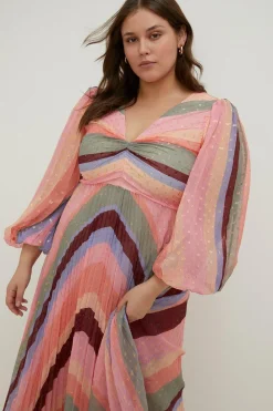 Outlet Oasis Plus Size Micro Pleated Stripe Midi Dress Nude