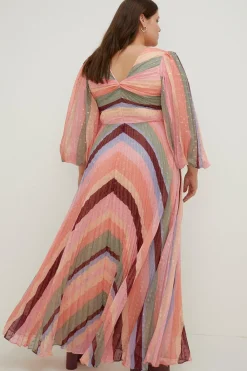 Outlet Oasis Plus Size Micro Pleated Stripe Midi Dress Nude