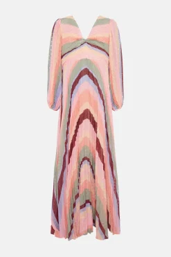 Outlet Oasis Plus Size Micro Pleated Stripe Midi Dress Nude