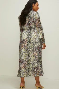 Sale Oasis Plus Size Mixed Printed Pussybow Midi Dress Multi