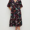 Best Oasis Plus Size Painted Floral Organza Wrap Dress Black