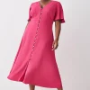 Discount Oasis Plus Size Premium Crepe Midi Tea Dress Pink