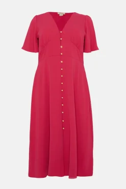 Discount Oasis Plus Size Premium Crepe Midi Tea Dress Pink