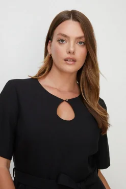 Sale Oasis Plus Size Premium Keyhole Belted Mini Dress Black