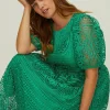 Sale Oasis Plus Size Premium Lace Crew Neck Midi Dress Bright Green