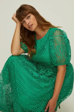 Sale Oasis Plus Size Premium Lace Crew Neck Midi Dress Bright Green