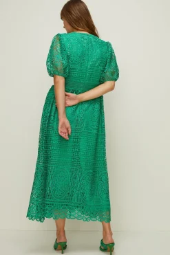 Sale Oasis Plus Size Premium Lace Crew Neck Midi Dress Bright Green
