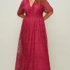 Clearance Oasis Plus Size Premium Lace V Neck Maxi Dress Magenta