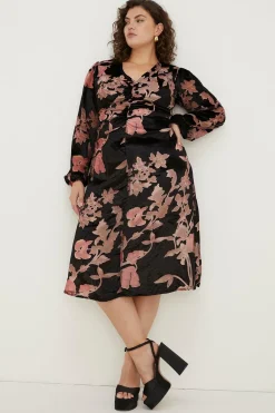 Online Oasis Plus Size Printed Velvet Devore Ruched Dress Black