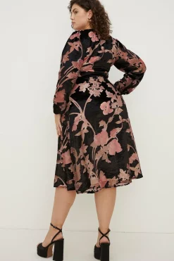 Online Oasis Plus Size Printed Velvet Devore Ruched Dress Black