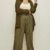 Fashion Oasis Plus Size Printed Wide Leg Trouser Khaki