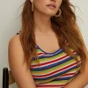 Hot Oasis Plus Size Rainbow Knit Mix Midi Dress Black