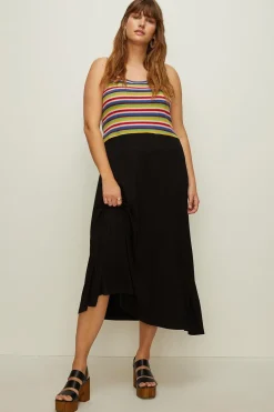 Hot Oasis Plus Size Rainbow Knit Mix Midi Dress Black