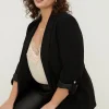 Hot Oasis Plus Size Roll Sleeve Tailored Blazer Black