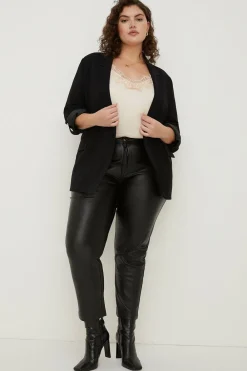 Hot Oasis Plus Size Roll Sleeve Tailored Blazer Black
