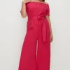 Hot Oasis Plus Size Scallop Belted Bardot Jumpsuit Pink