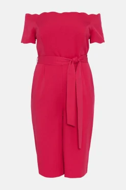 Hot Oasis Plus Size Scallop Belted Bardot Jumpsuit Pink