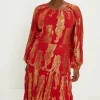 Clearance Oasis Plus Size Shimmer Jacquard Midi Dress Red
