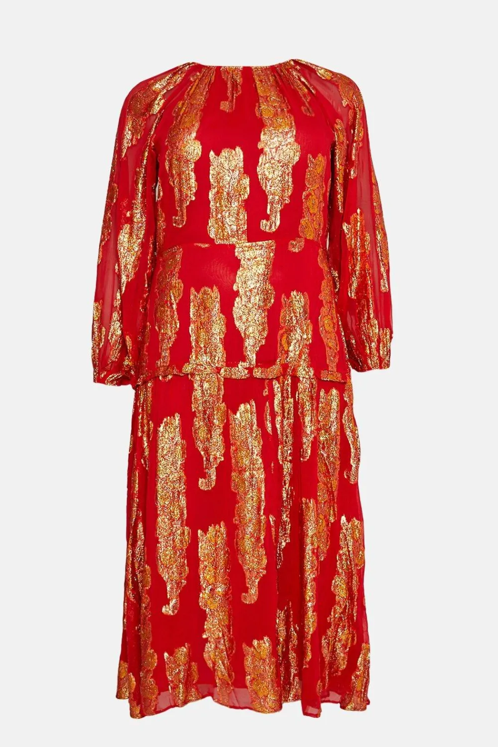 Clearance Oasis Plus Size Shimmer Jacquard Midi Dress Red