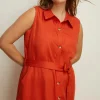 New Oasis Plus Size Sleeveless Midi Shirt Dress Burnt Orange