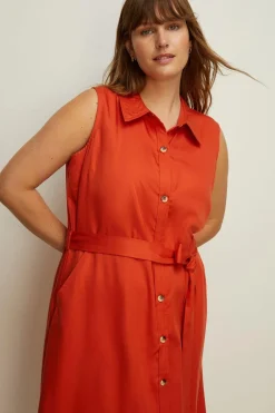 New Oasis Plus Size Sleeveless Midi Shirt Dress Burnt Orange