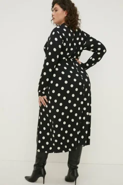 Hot Oasis Plus Size Spot Funnel Neck Belted Midi Black