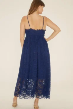 Sale Oasis Plus Size Strappy Lace Midaxi Dress Navy