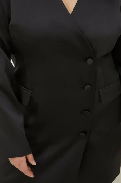 Fashion Oasis Plus Size Stretch Satin Tailored Blazer Dress Black
