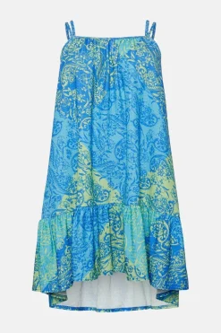 Sale Oasis Plus Size Textured Scarf Print Tie Back Mini Dress Blue