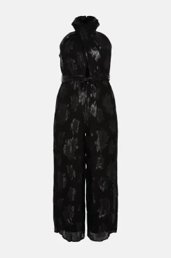 New Oasis Plus Size Tie Front Metallic Jumpsuit Black
