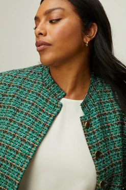 New Oasis Plus Size Tweed Pocket Detail Jacket Green